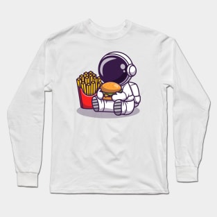 Cute Astronaut Eat Burger With French Fries Long Sleeve T-Shirt